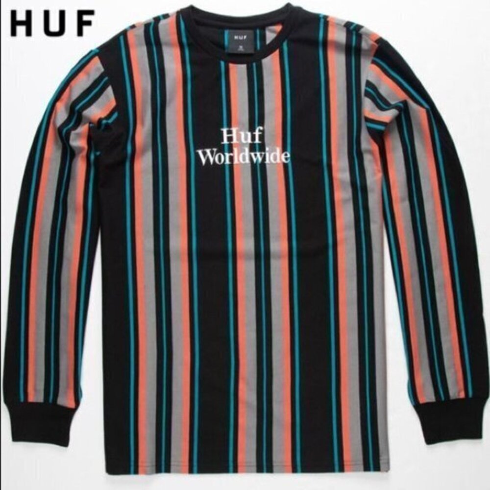 Men's HUF WorldWide Long Sleeve Striped Pullover Shirt Size Large GUC #7707